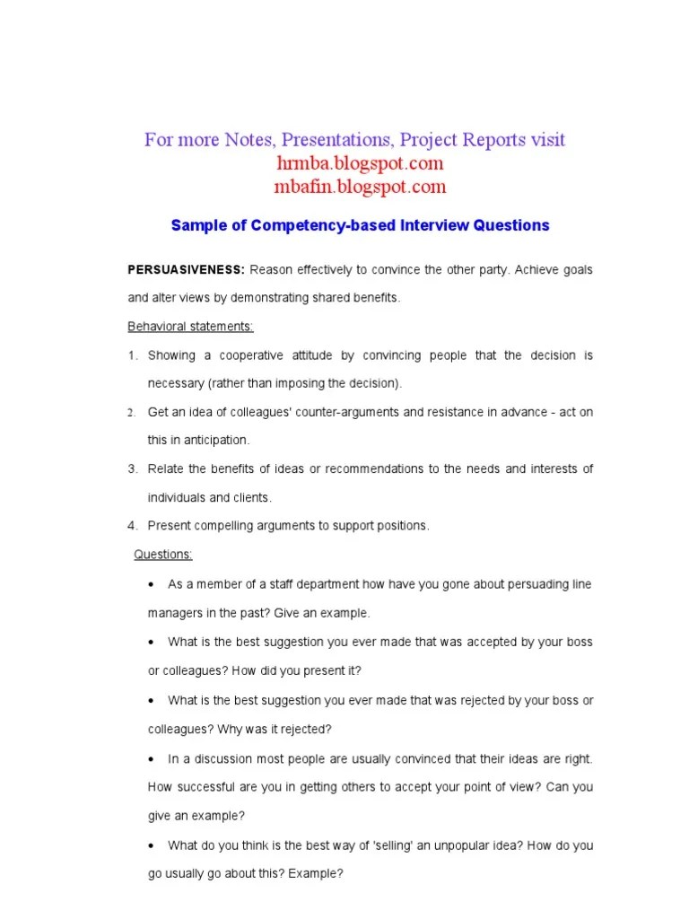 List of CompetencyBased Interview Questions Attitude (Psychology