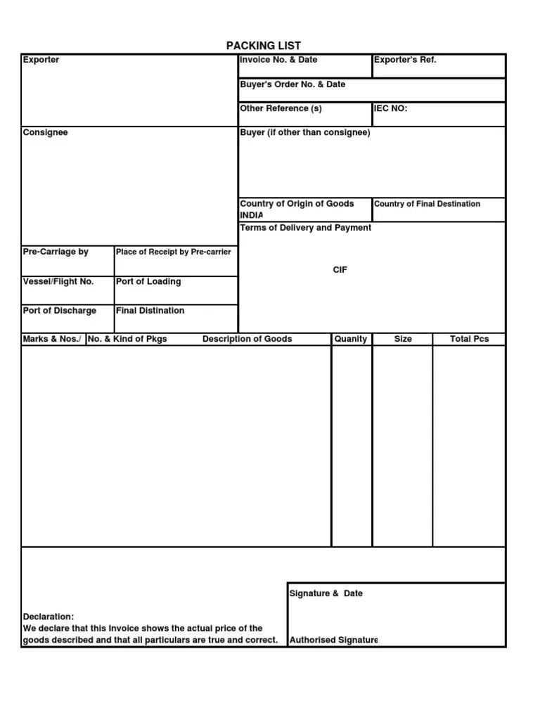 Export Packing List Service Industries Supply Chain Management Free 30day Trial Scribd