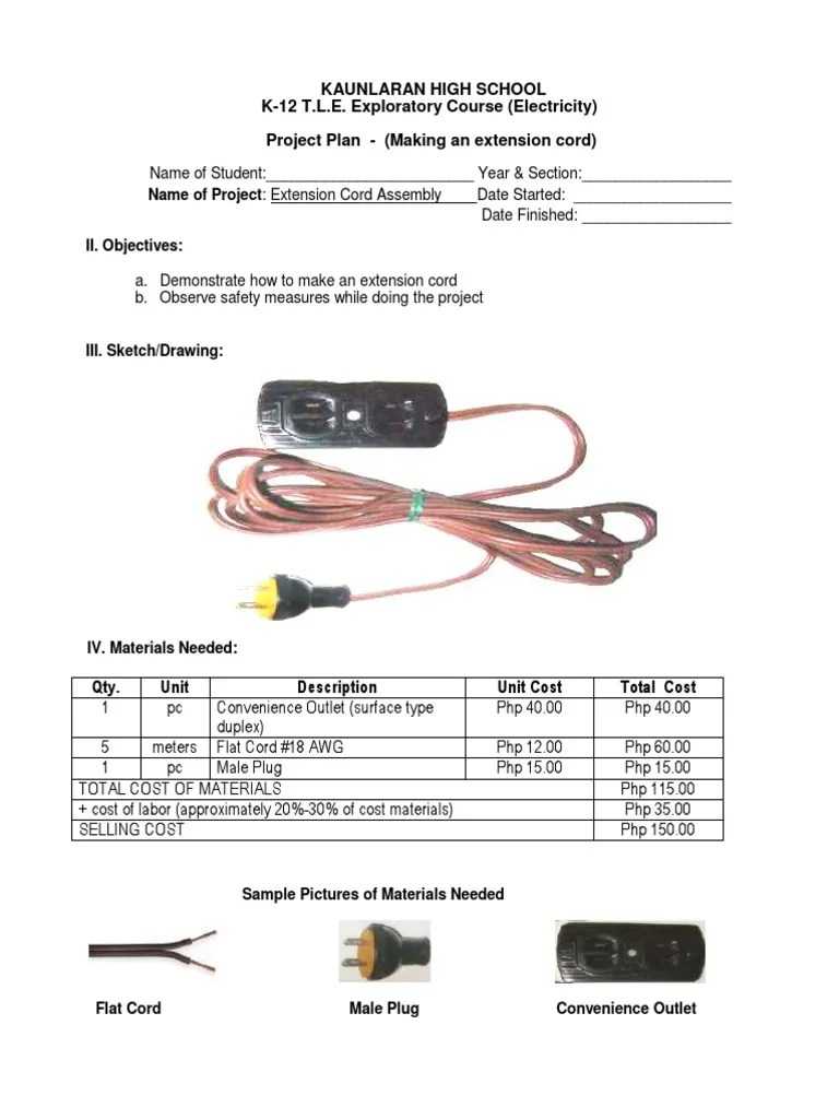 Project Plan Extension Cord
