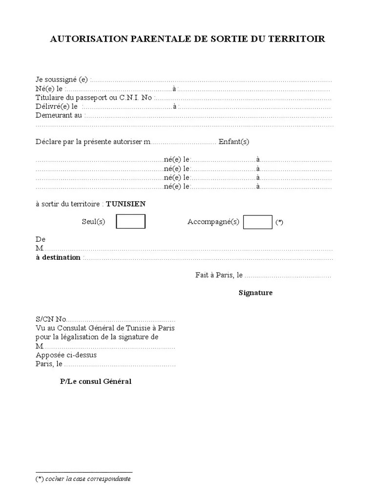 Autorisation parentale de voyage