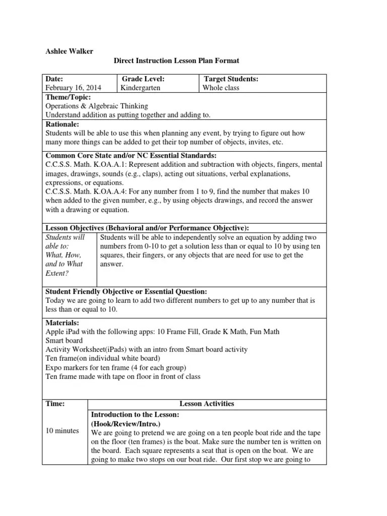 Kindergarten Math Lesson Plan | Common Core State Standards Initiative