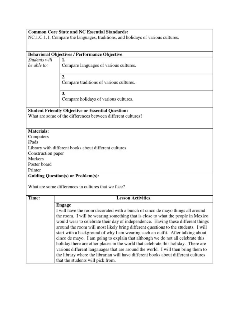 First Grade Social Studies Lesson Plan Learning Styles Lesson Plan