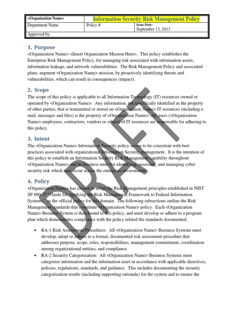 TEMPLATE Information Security Risk Management Policy Information