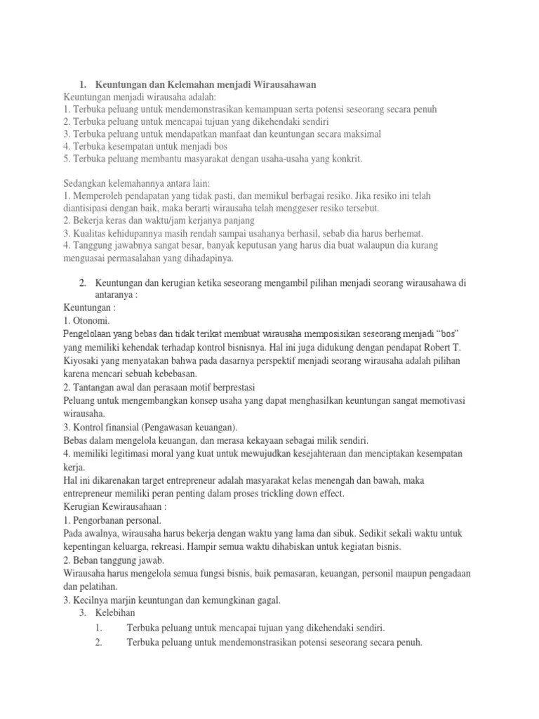 Keuntungan Dan Kelemahan Menjadi Wirausahawan | PDF