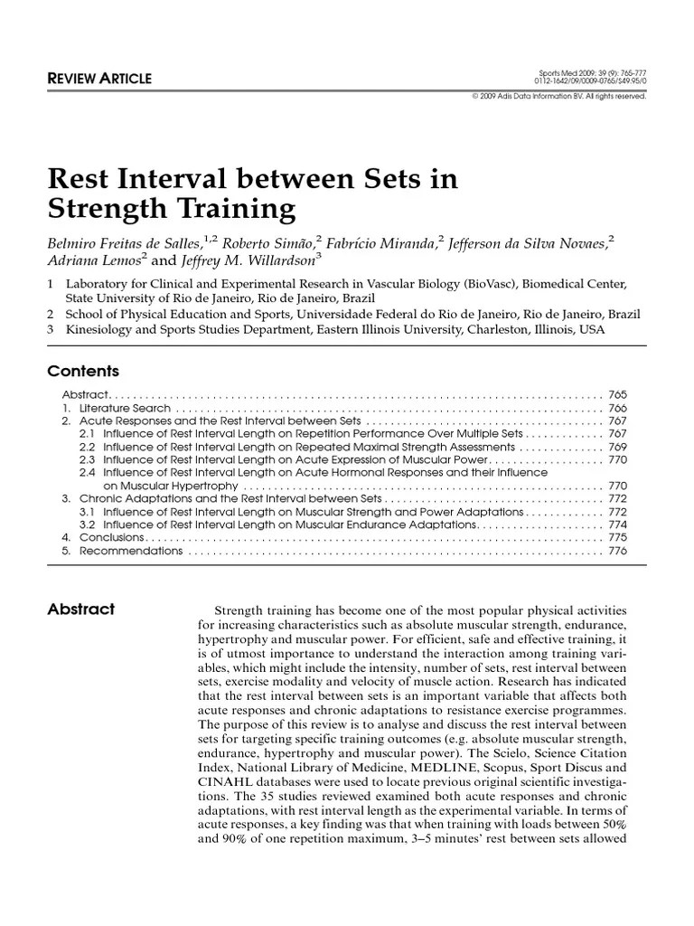Rest Interval Between Sets in Strength Training PDF Strength
