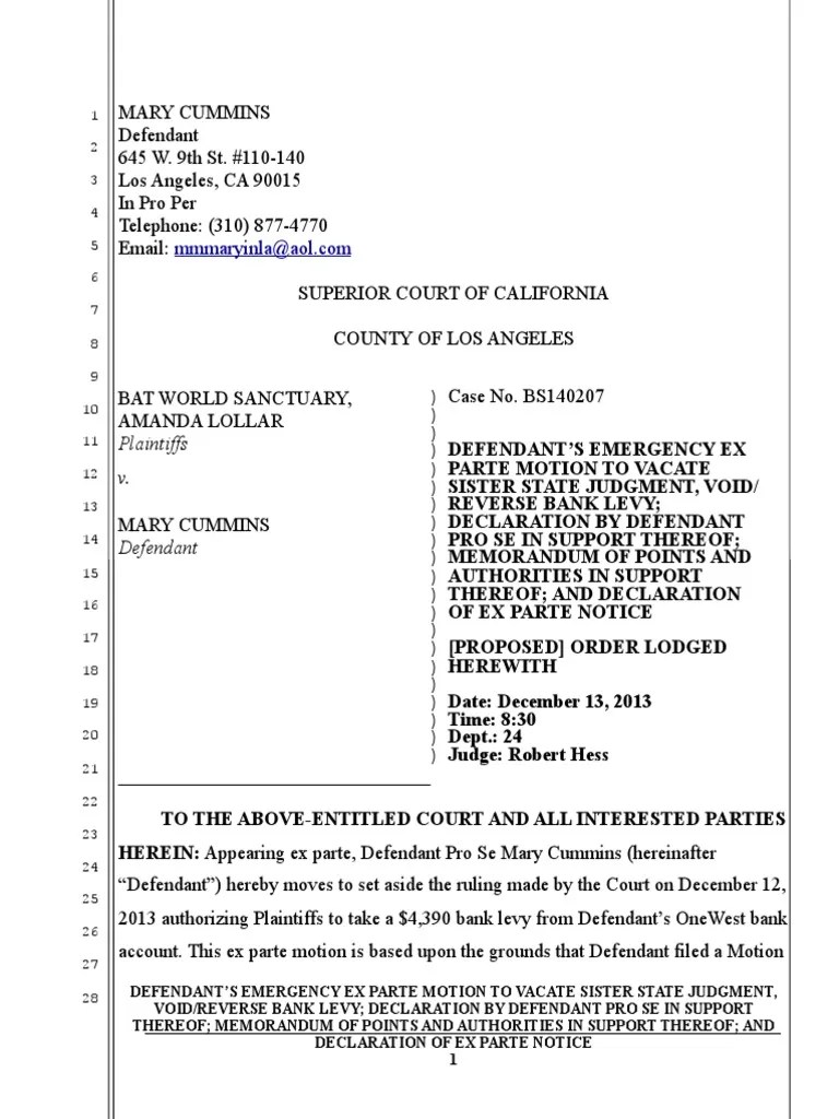 Ex parte Motion to void judgment Pro Se Legal Representation In The