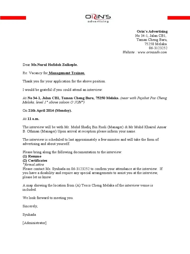 Letter of Invitation To Interview PDF