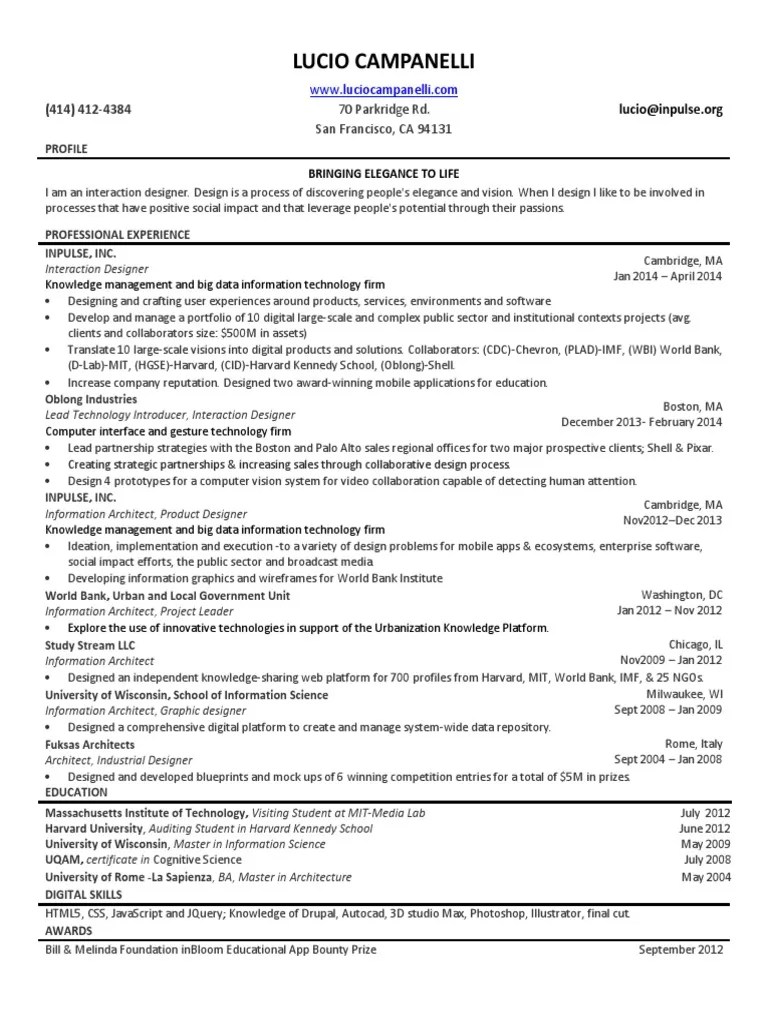 lucio campanelli interaction designer resume Big Data Mobile App