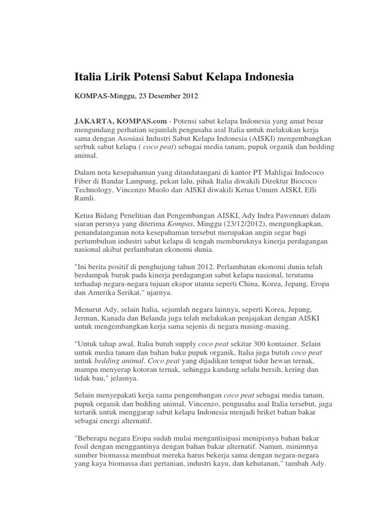 Italia Lirik Potensi Sabut Kelapa Indonesia | PDF