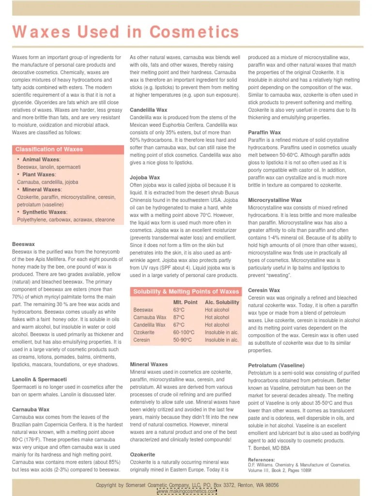 28 Waxes Used in Cosmetics Wax Chemical Compounds