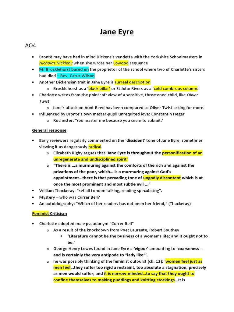 Jane Eyre Revision Notes Jane Eyre Brontë Family