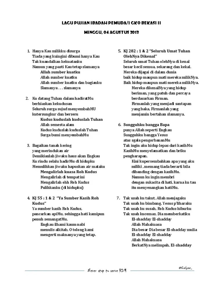 Lagu Pujian Ibadah Pemuda | PDF