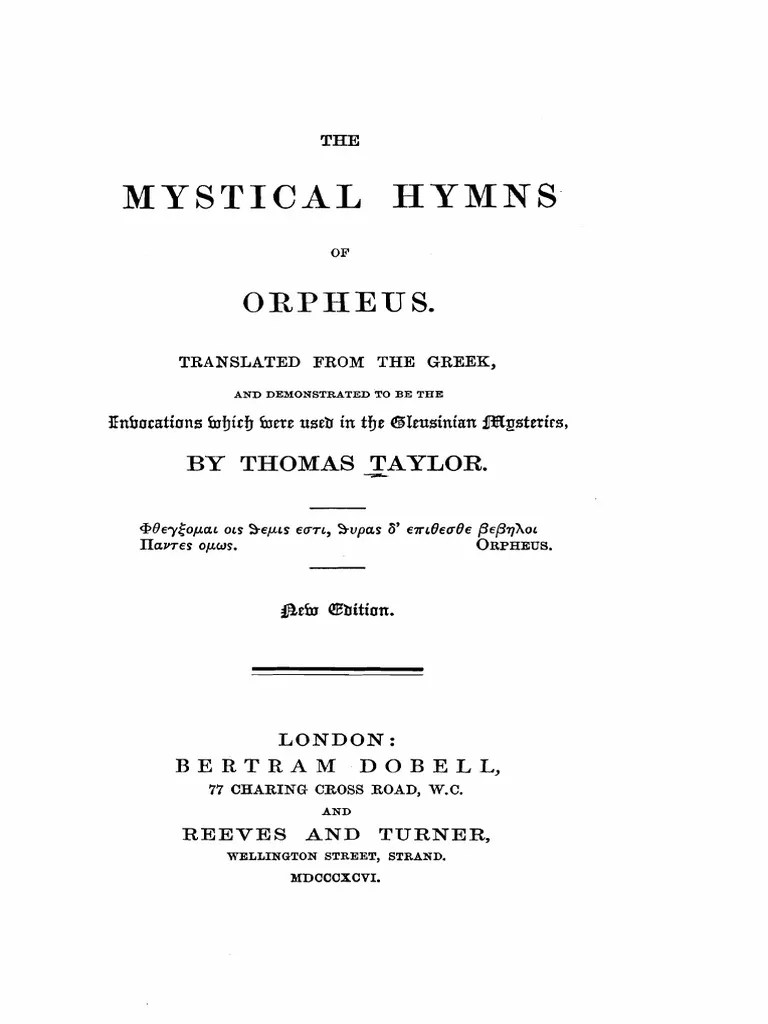 The Mystical Hymns of Orpheus Orpheus Plato