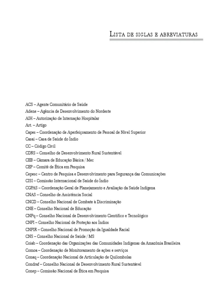 Lista de Siglas e Abreviaturas Ministério (Departamento de Governo