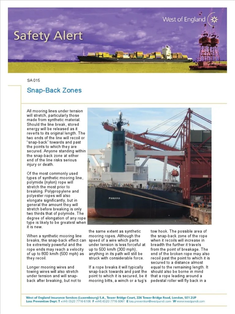 130102 SA015 Loss Prevention Safety Alert SnapBack Zones Rope