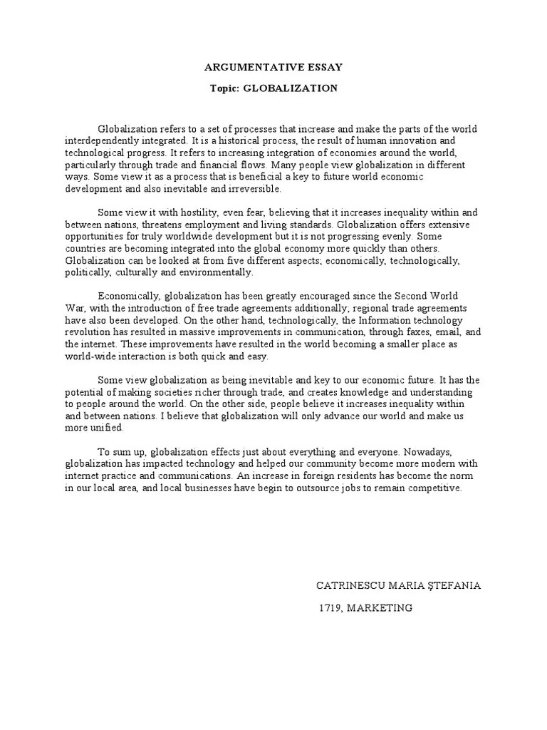 Argumentative Essay Topic Globalization