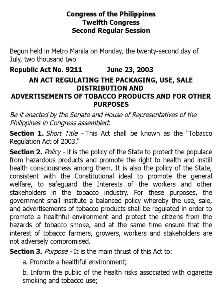 g. Ra 9211 Tobacco Regulation Act of 2003 Cigarette Advertising