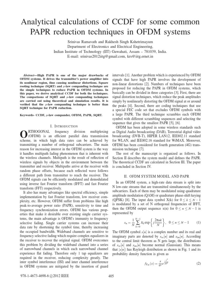 Analytical Calculations of CCDF for Some Common Orthogonal Frequency