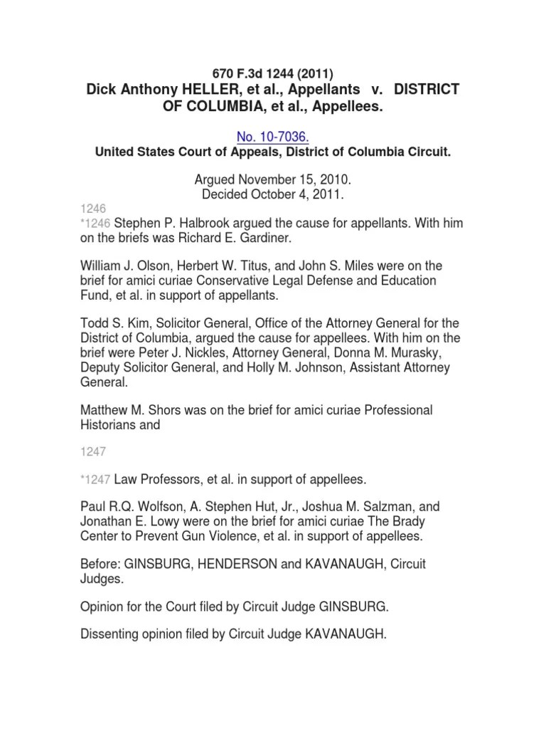 Heller v DC Second Amendment To The United States Constitution