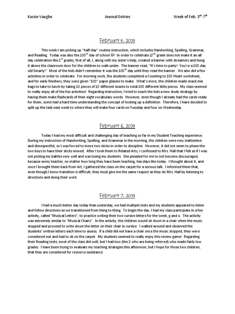 journal entries week of feb 37 student teaching Applied Psychology