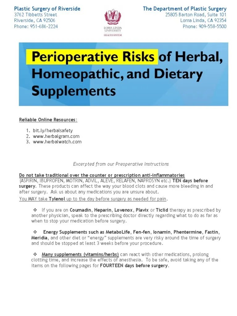 Preop List of Medications To Stop Before Surgery Vitamins, Minerals