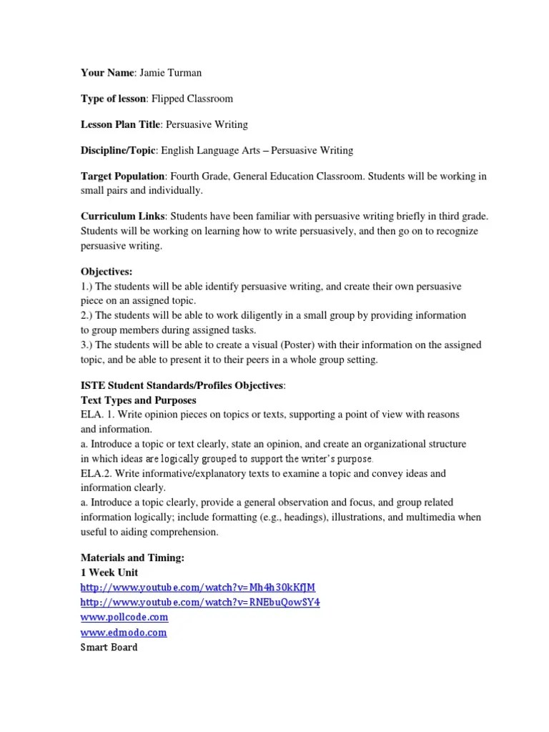 flipped classroom lesson plan Persuasion Lesson Plan