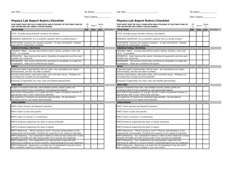 Lab Report Rubric 2012f Physics PDF Linear Regression Variable
