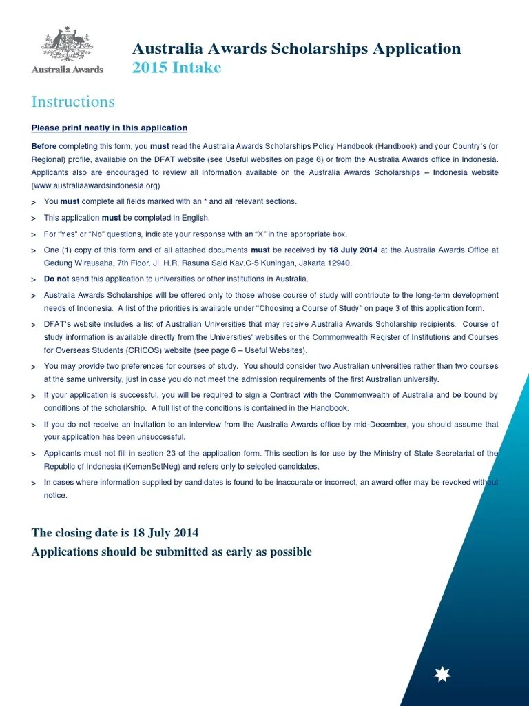 Australia Awards Scholarship Form PDF Doctor Of Philosophy