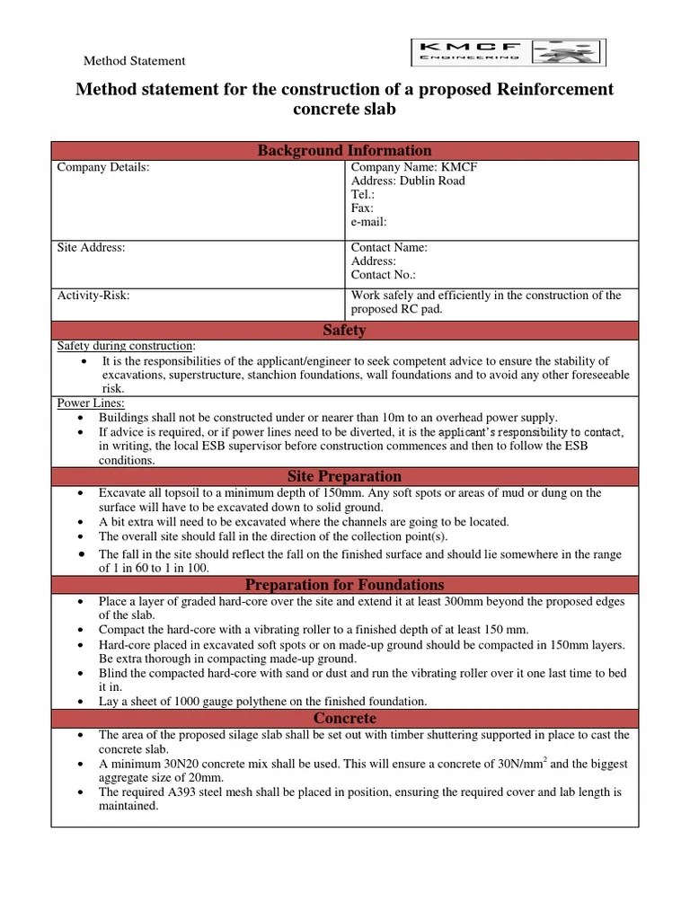 Method Statement (RC Slab) Concrete Building Engineering