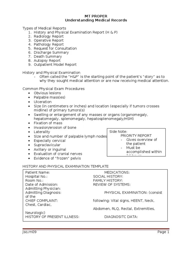 MT PROPER Understanding Medical Records Types of Medical Reports 1