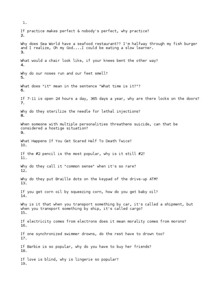 Unanswerable Questions, Witty Questions.... Jokes.. )