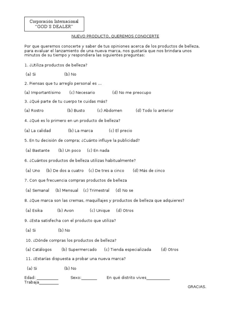 Encuesta Para Productos de Belleza.