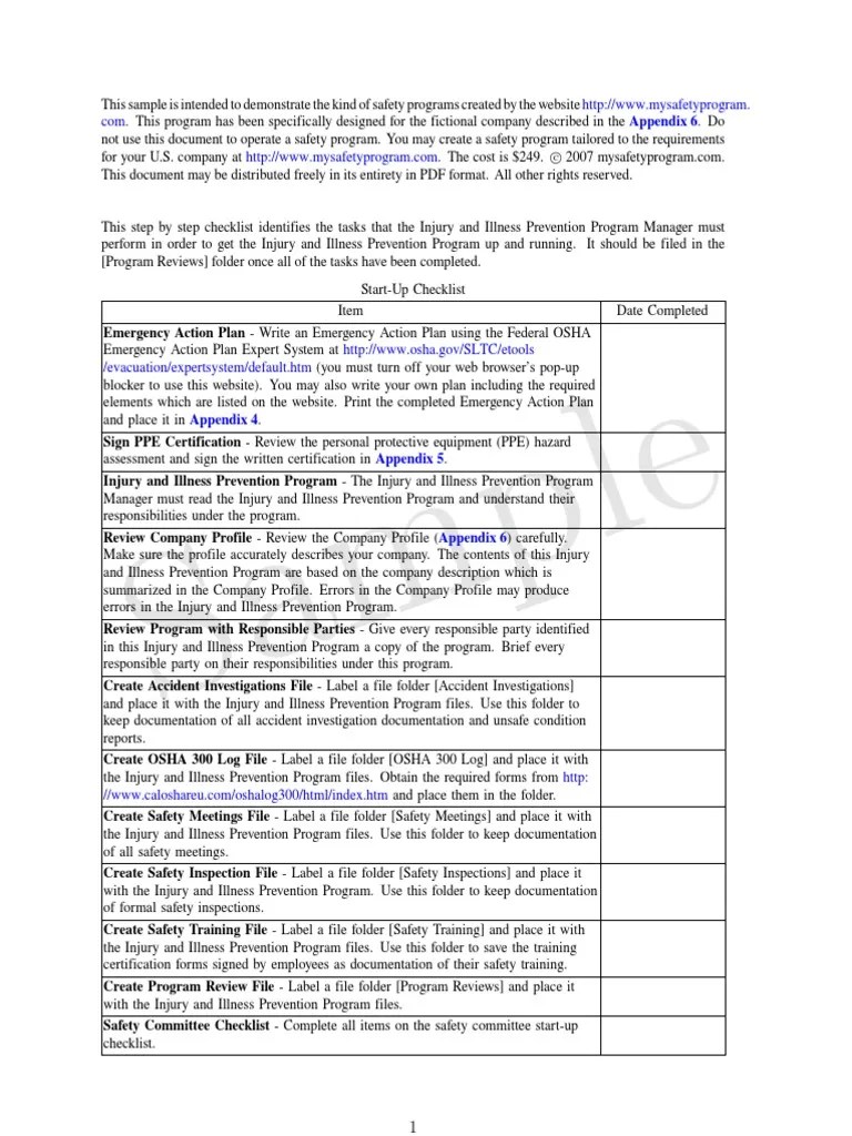 Sample Safety Program PDF Occupational Safety And Health Safety
