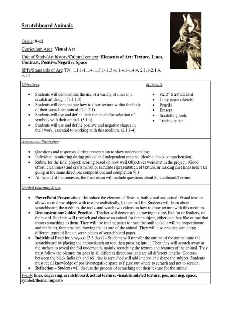 Scratchboard Lesson Plan PDF Drawing Lesson Plan