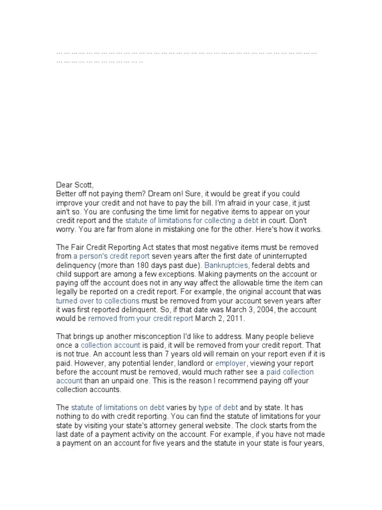 Statute of Limitations For Collecting A Debt Download Free PDF Liability (Financial