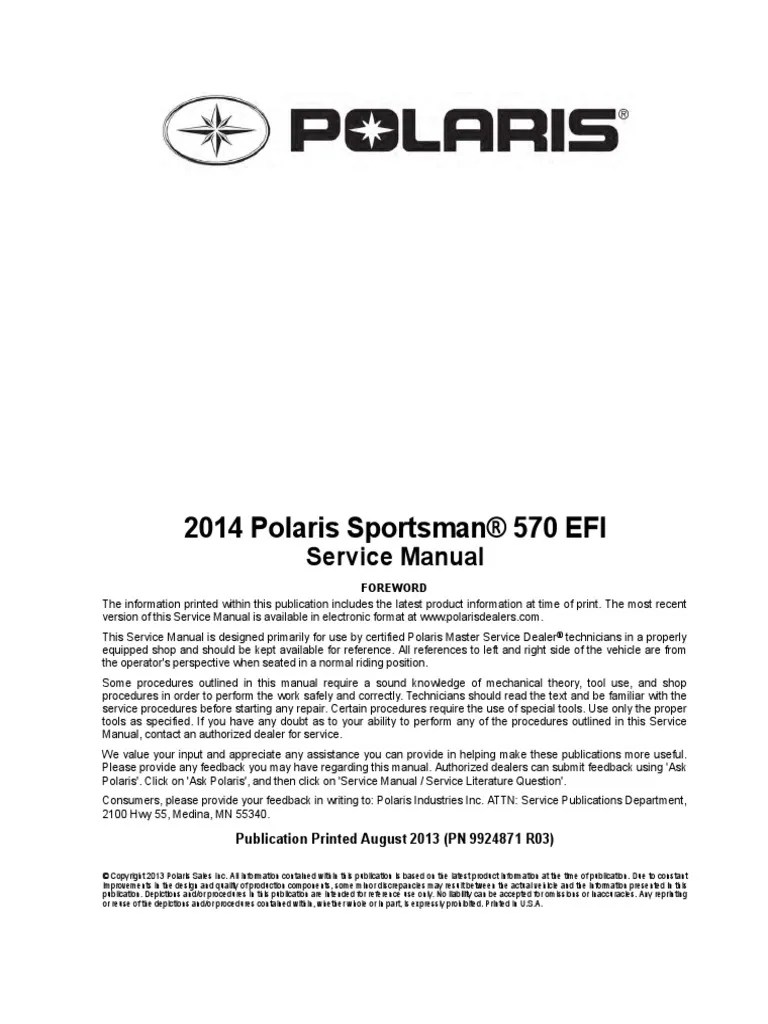 Polaris 570 Sportsman Service Manual | Fuel Injection | Transmission