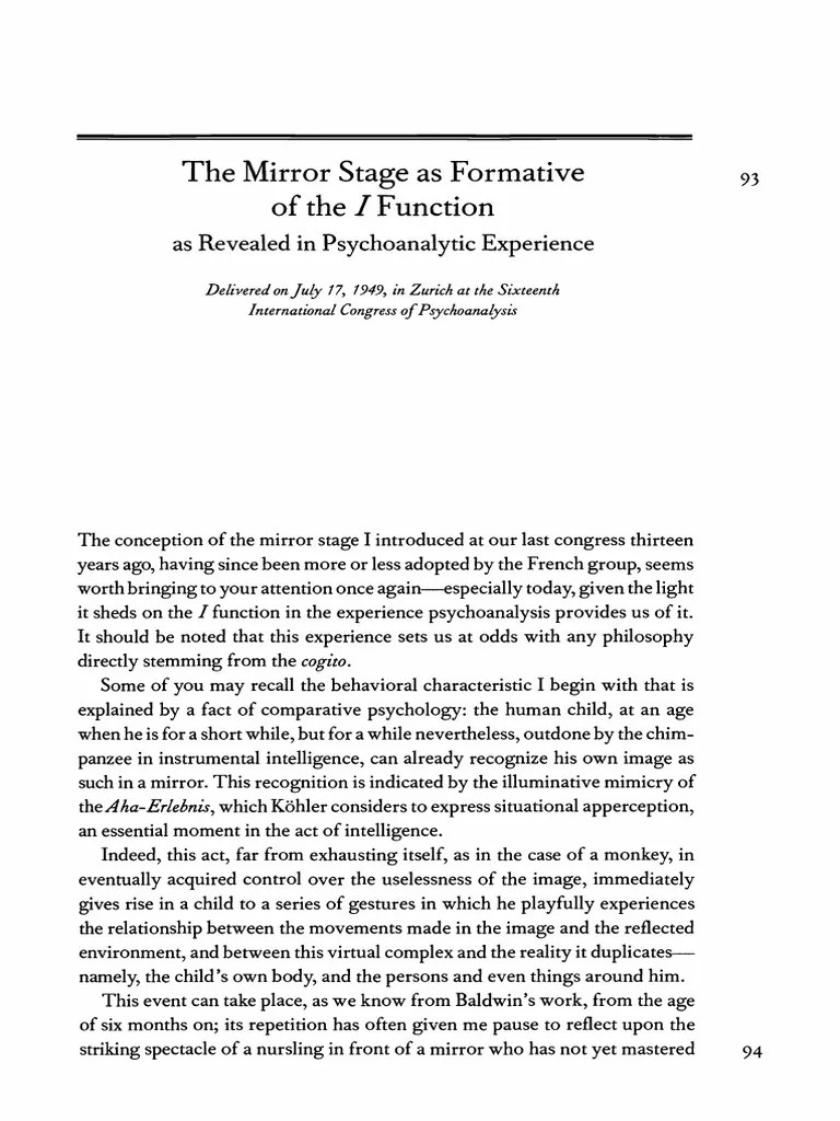 The Mirror Stage (Lacan) Id Psychological Concepts