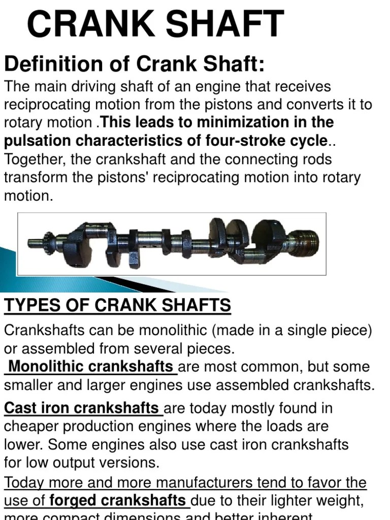 Definition of Crank Shaft Download Free PDF Internal Combustion Engine Vehicles