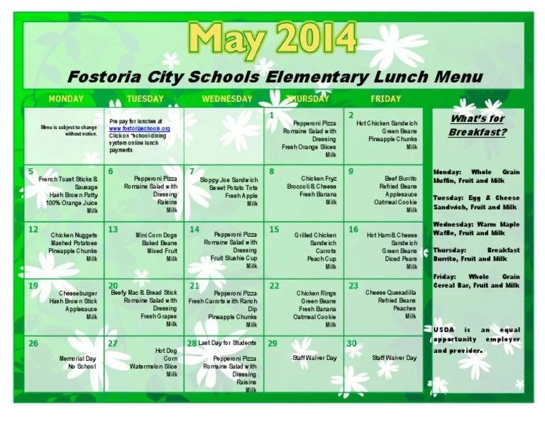 Elementary Lunch Menu PDF
