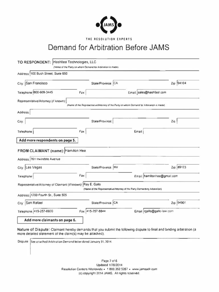JAMS Arb Demand HeeRedacted1 PDF Arbitration Bitcoin
