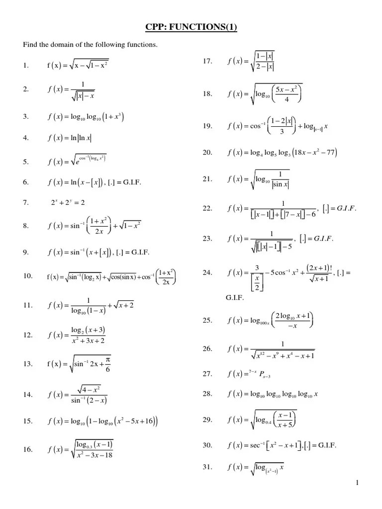 Practice Problems on Functions (Maths) Algebra Mathematical Logic