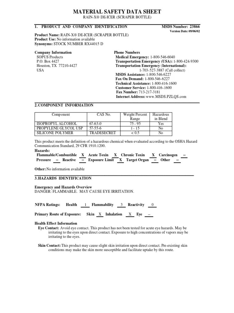 RainX DeIcer Scraper Spray Can Fires Toxicity