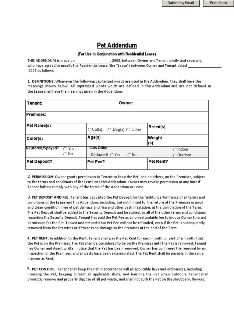 Free Pet Addendum Lease Leasehold Estate Free 30day Trial Scribd