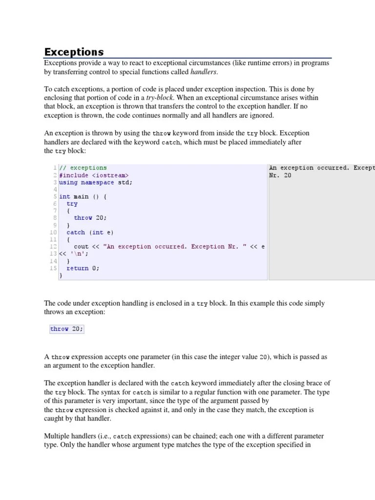 Exceptions Throw Try Catch Try An Exception Occurred. Exception Nr. 20