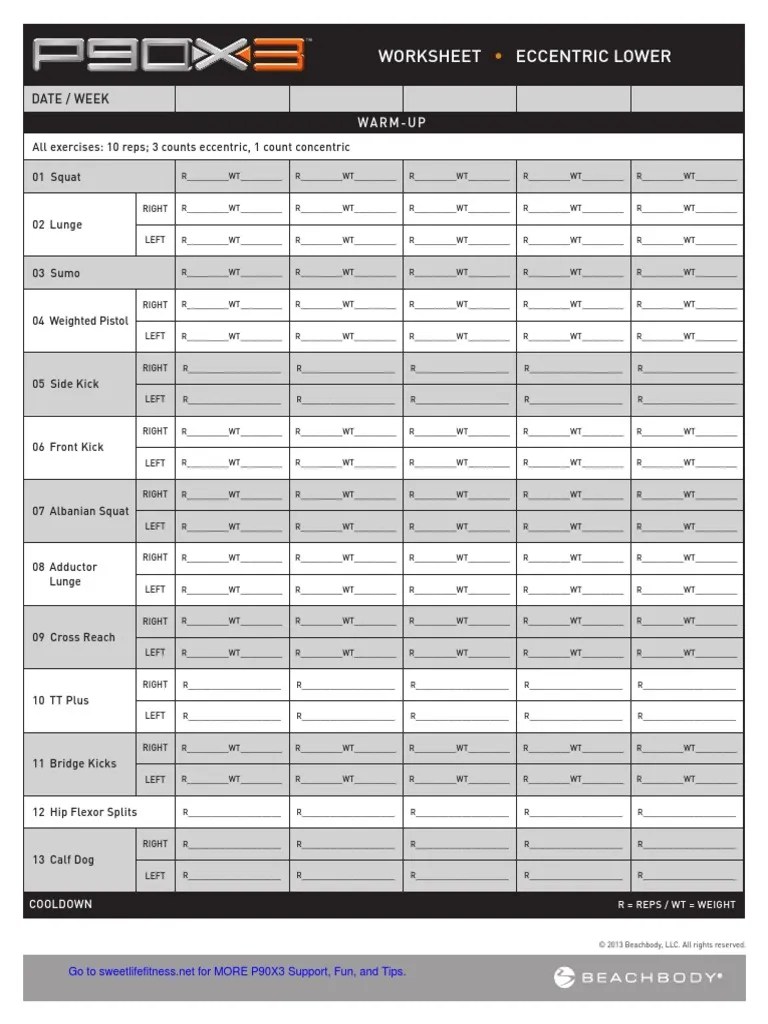 p90x3 Worksheets PDF PDF Management Of Obesity Physical Exercise