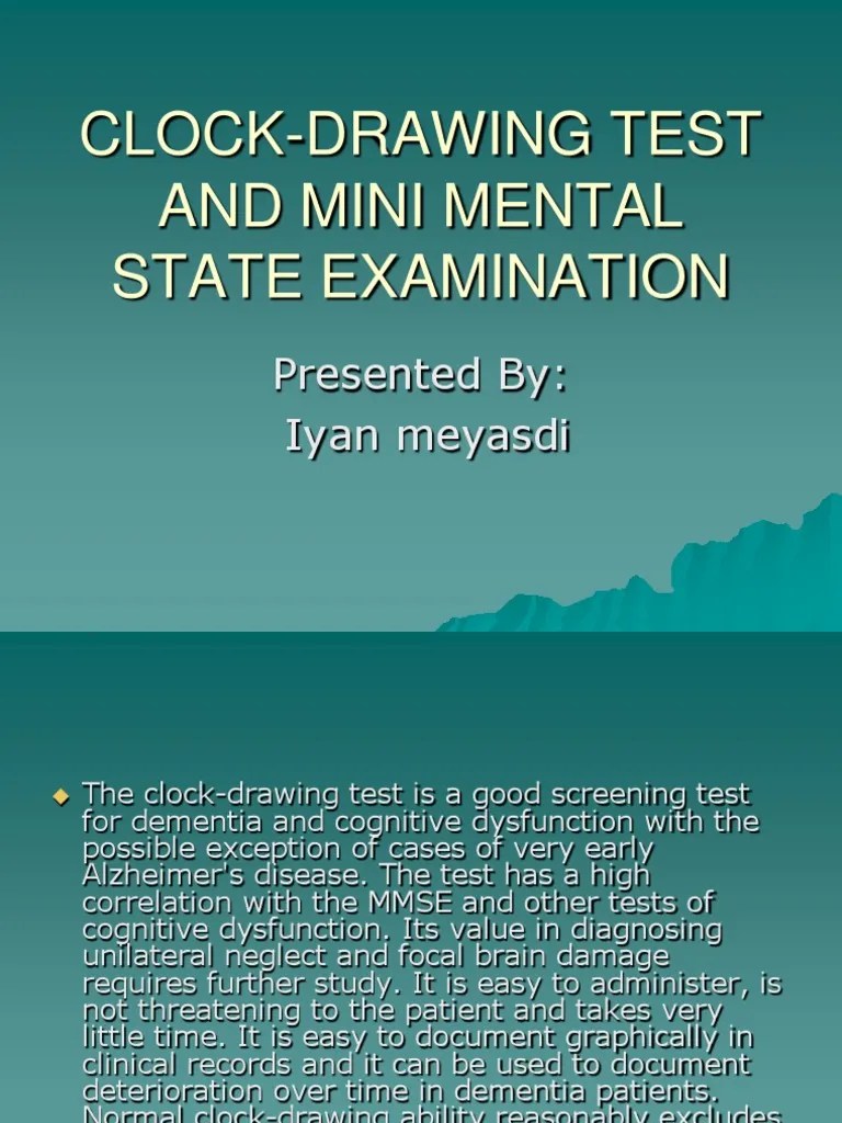 ClockDrawing Test and Mini Mental State Examination PDF Dementia Behavioral Neuroscience