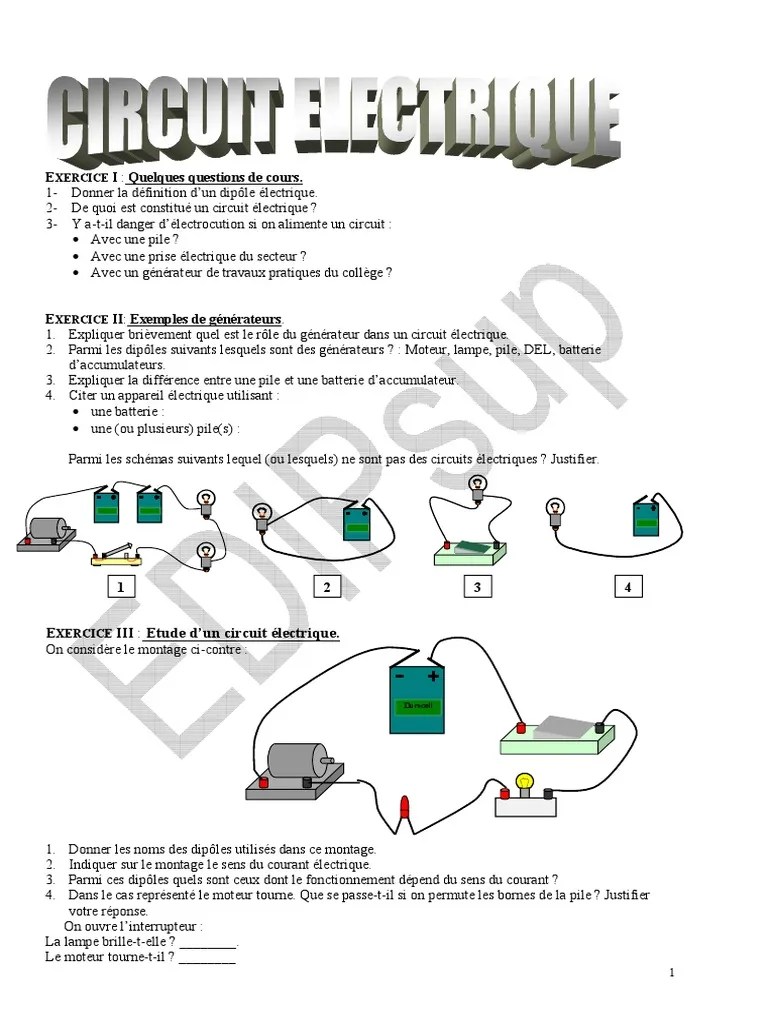 Circuit Electrique Exercice Électricité Dipôle électrique