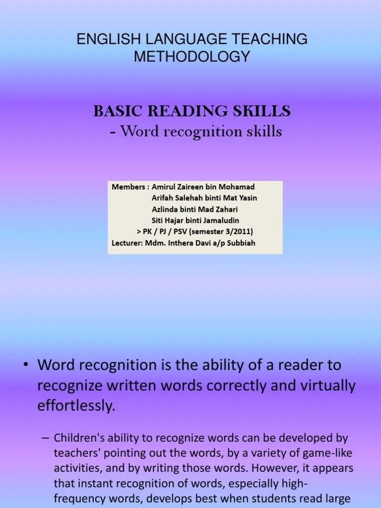 Word Recognition Skills Reading (Process) Semiotics Free 30day