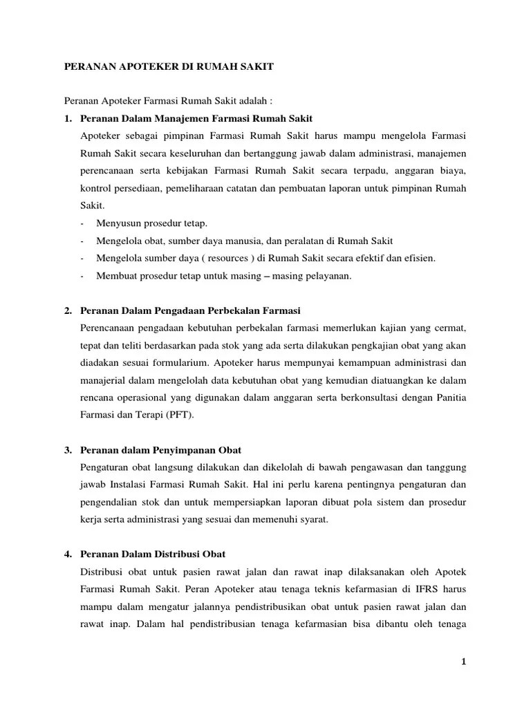 Peranan Apoteker Di Rumah Sakit | PDF