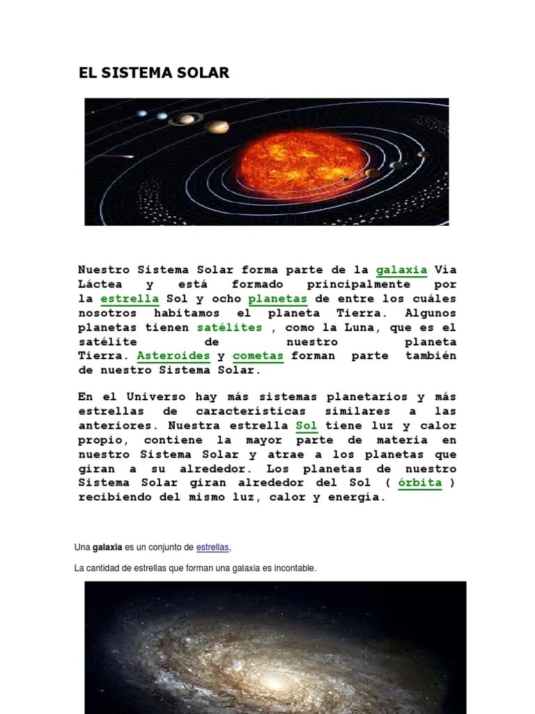 EL SISTEMA SOLAR Texto Informativo Sistema solar Satélite natural